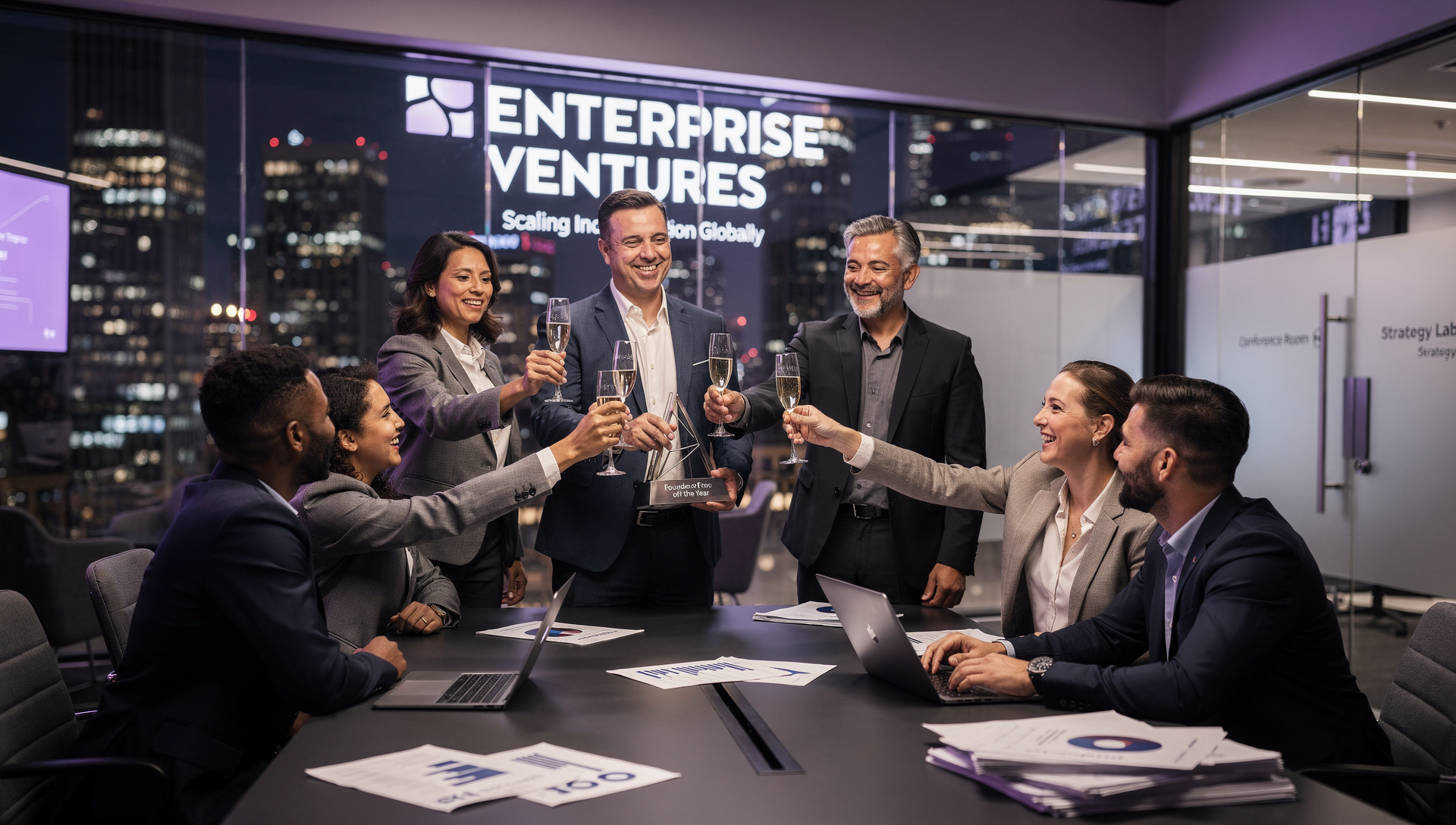 Enterprise leaders celebrating major growth outcomes